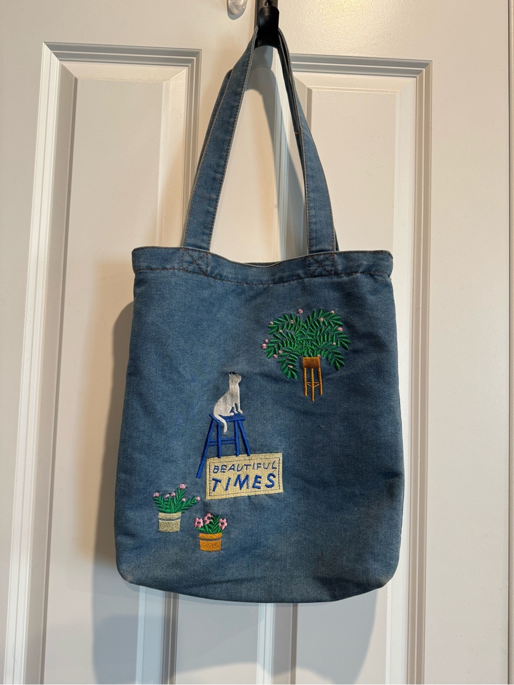 Blue Embroidered Canvas Tote Bag - Beautiful Times